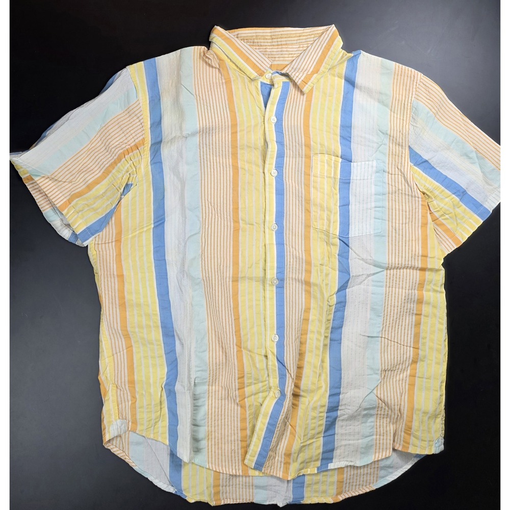 Free Assembly Shirt Yellow Striped Seersucker Shirt Men's Size XL